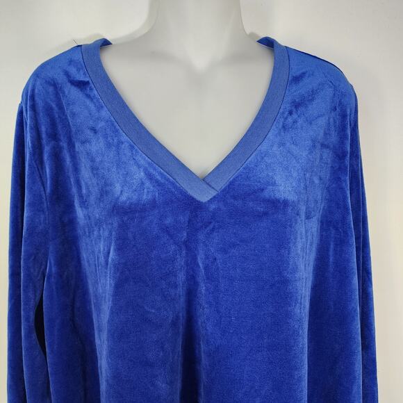 Roaman's Tunic Top Woman's Size 22/24 1X Blue Velour Velvet Long Sleeve V Neck - Picture 4 of 10